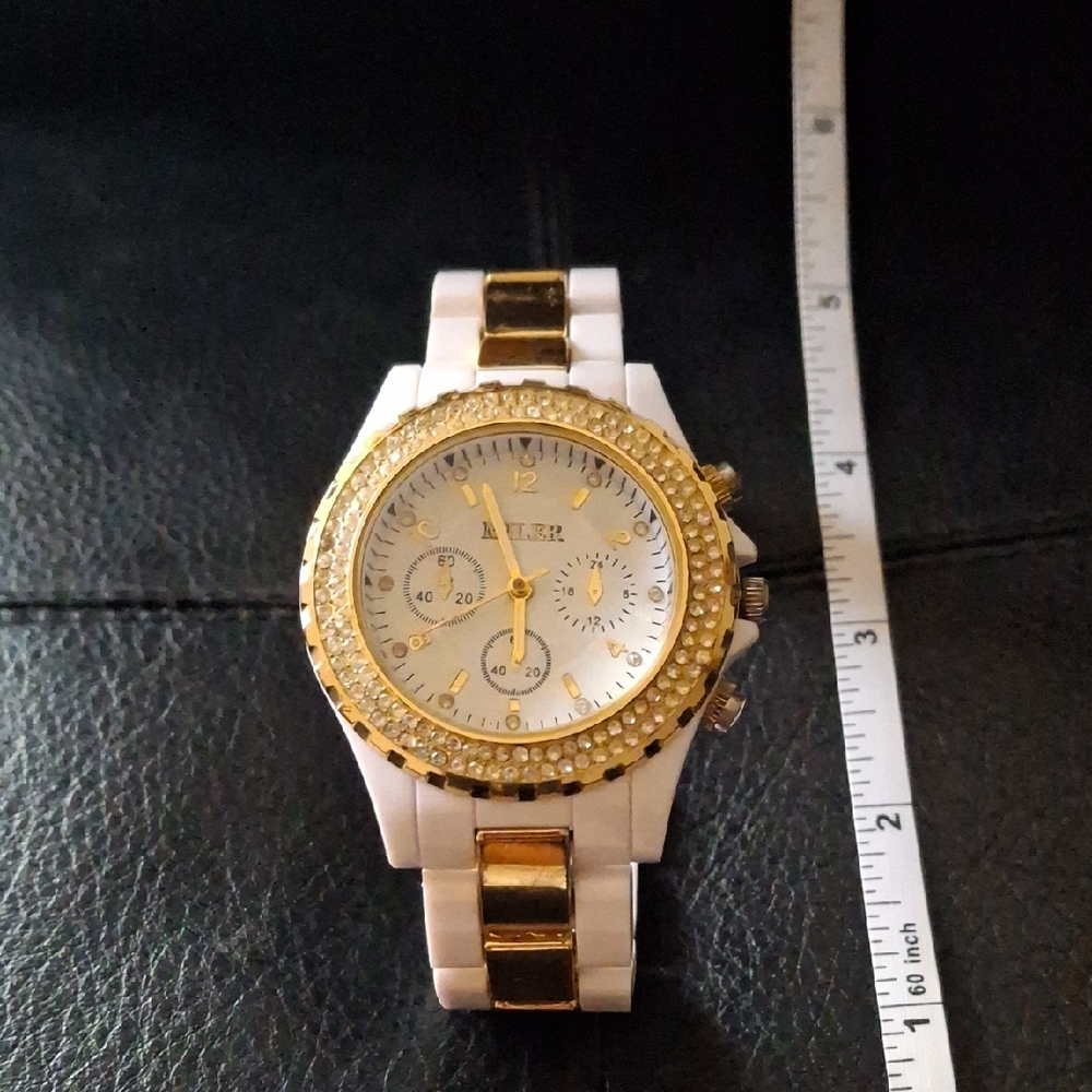 Gold and White Women's Watch